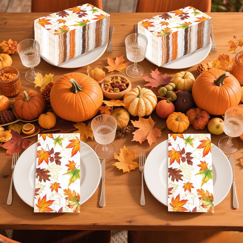 Grencian 100 Pcs Fall Napkins 3 Ply Thanksgiving Guest Napkins Autumn Leaves Paper Napkin Disposable Autumn Paper Towels for Fall Thanksgiving Party Supplies Table Decorations Bathroom Kitchen Home - Image 4